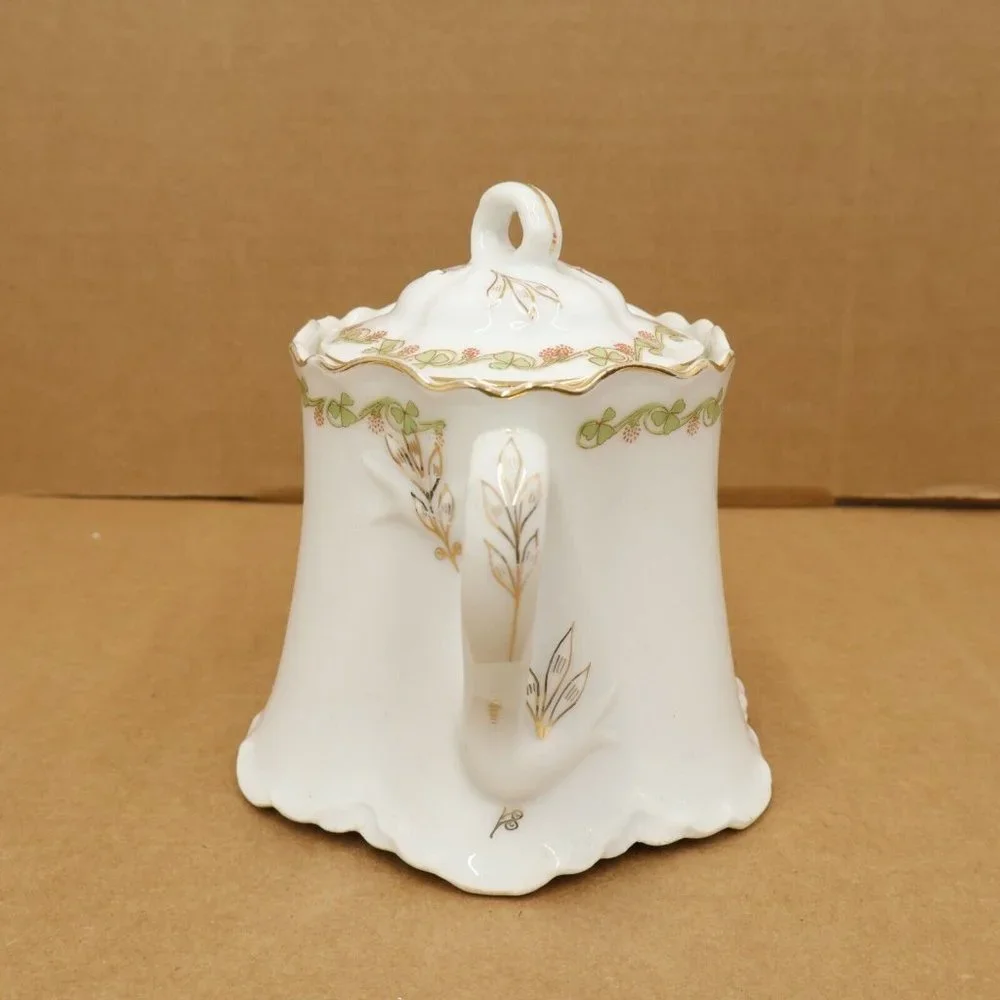 Sugar Bowl Avon Royal Saxony Red Bud Pattern Clover Leaf Scalloped Ginger Jar